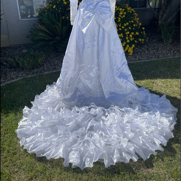 Vintage high low overlay dress, slightly off shoulder, champagne colored beading - Picture 4 of 5